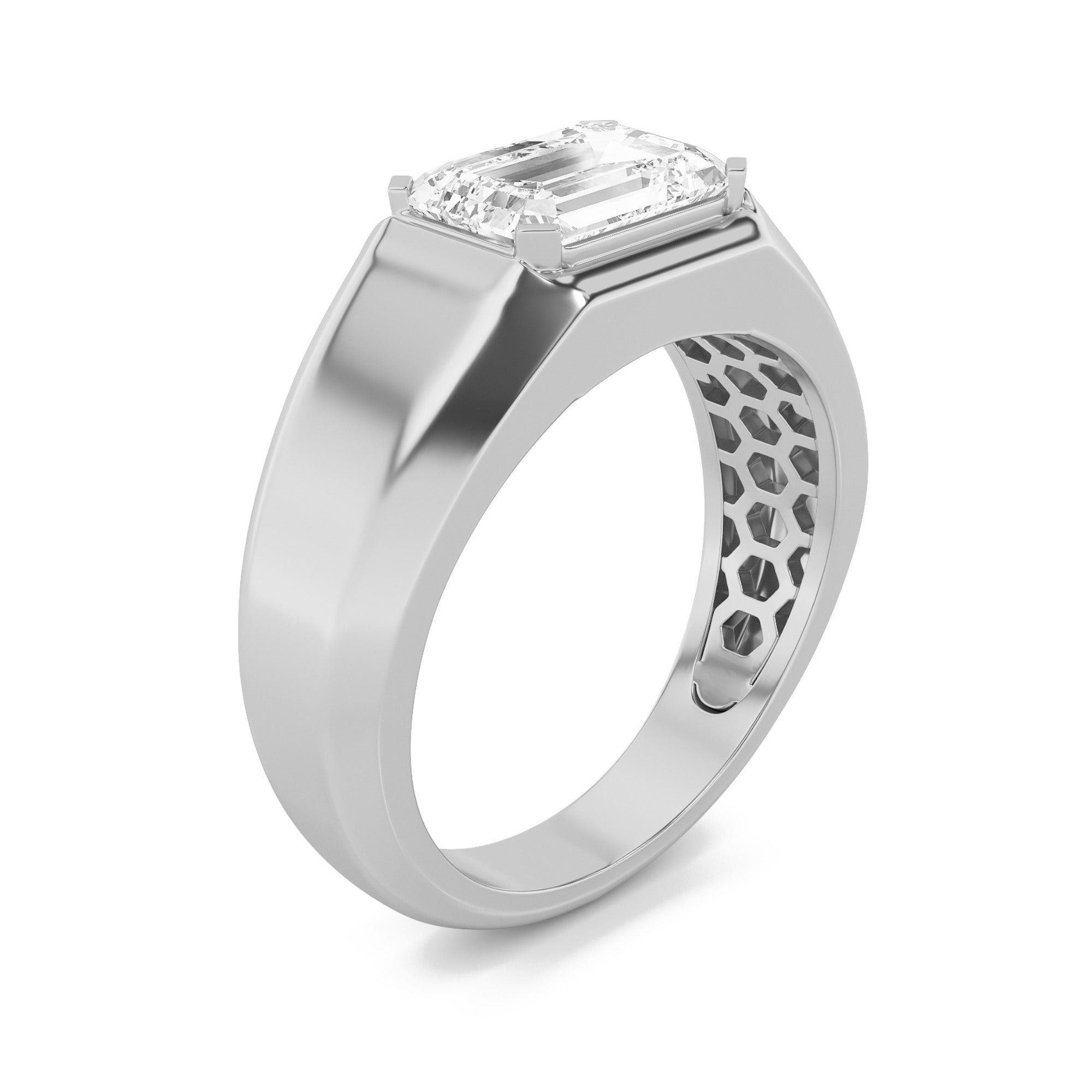 3Cttw Emerald Shaped Lab Grown Diamond (F/VS) Mens Ring in 14K Gold