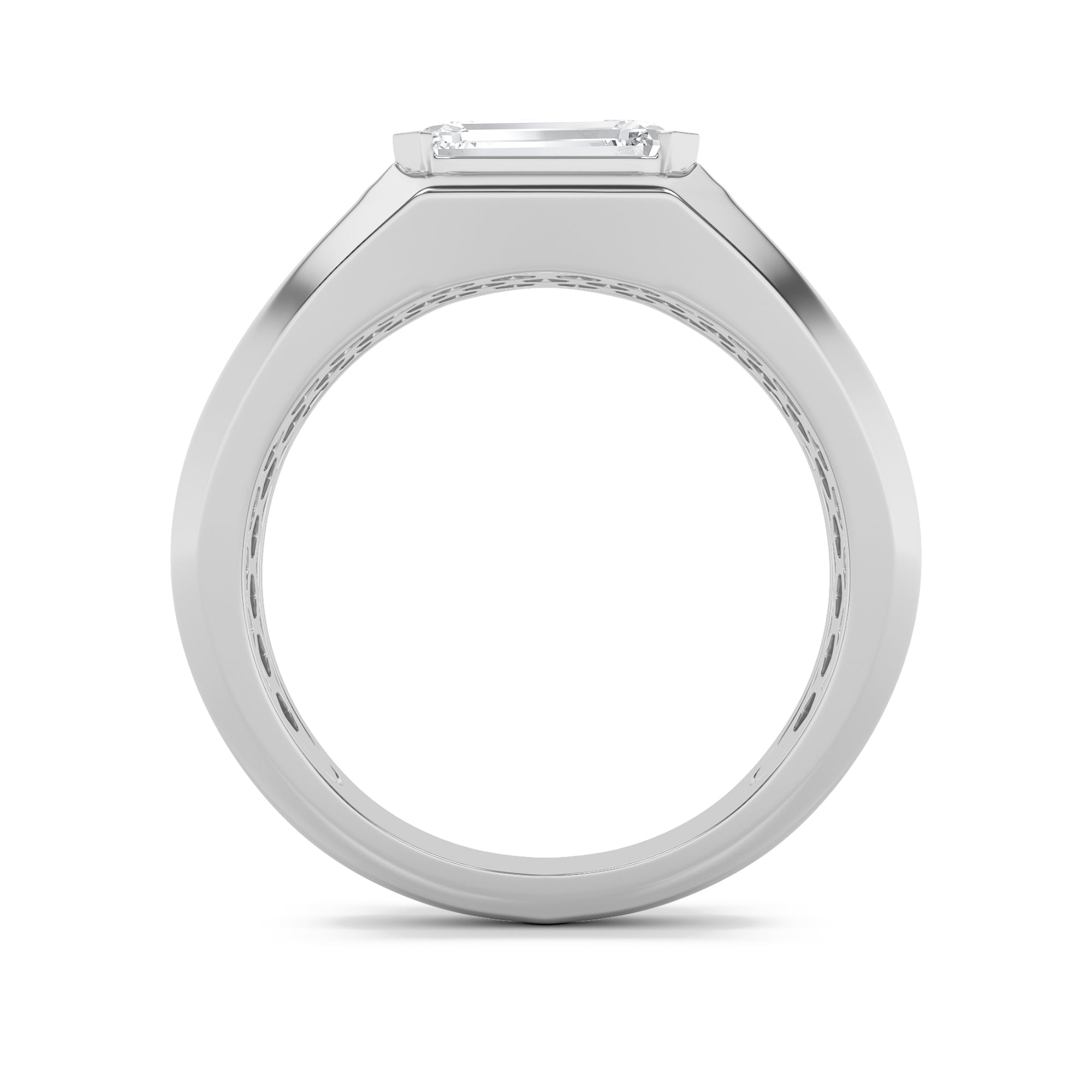 3Cttw Emerald Shaped Lab Grown Diamond (F/VS) Mens Ring in 14K Gold