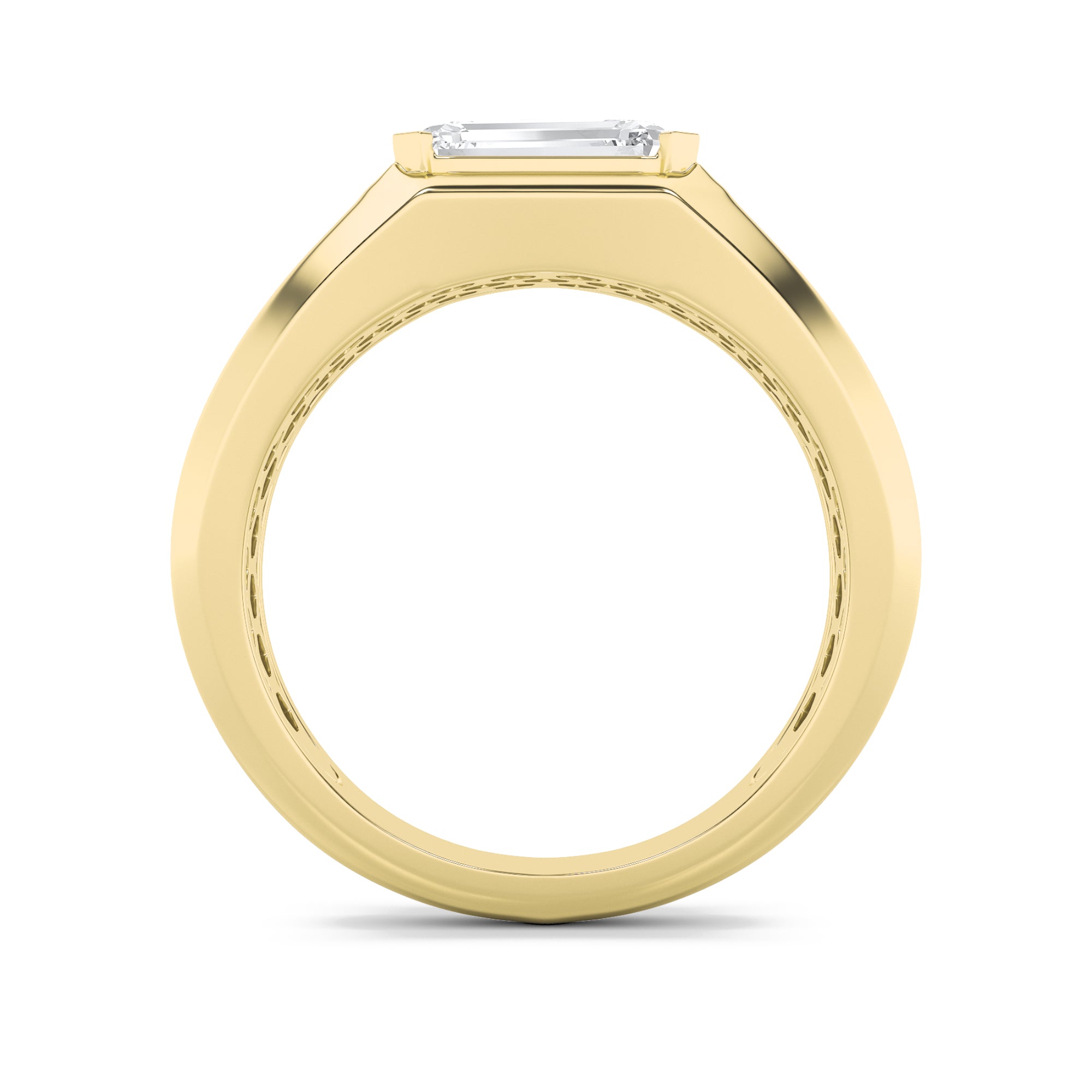 3Cttw Emerald Shaped Lab Grown Diamond (F/VS) Mens Ring in 14K Gold