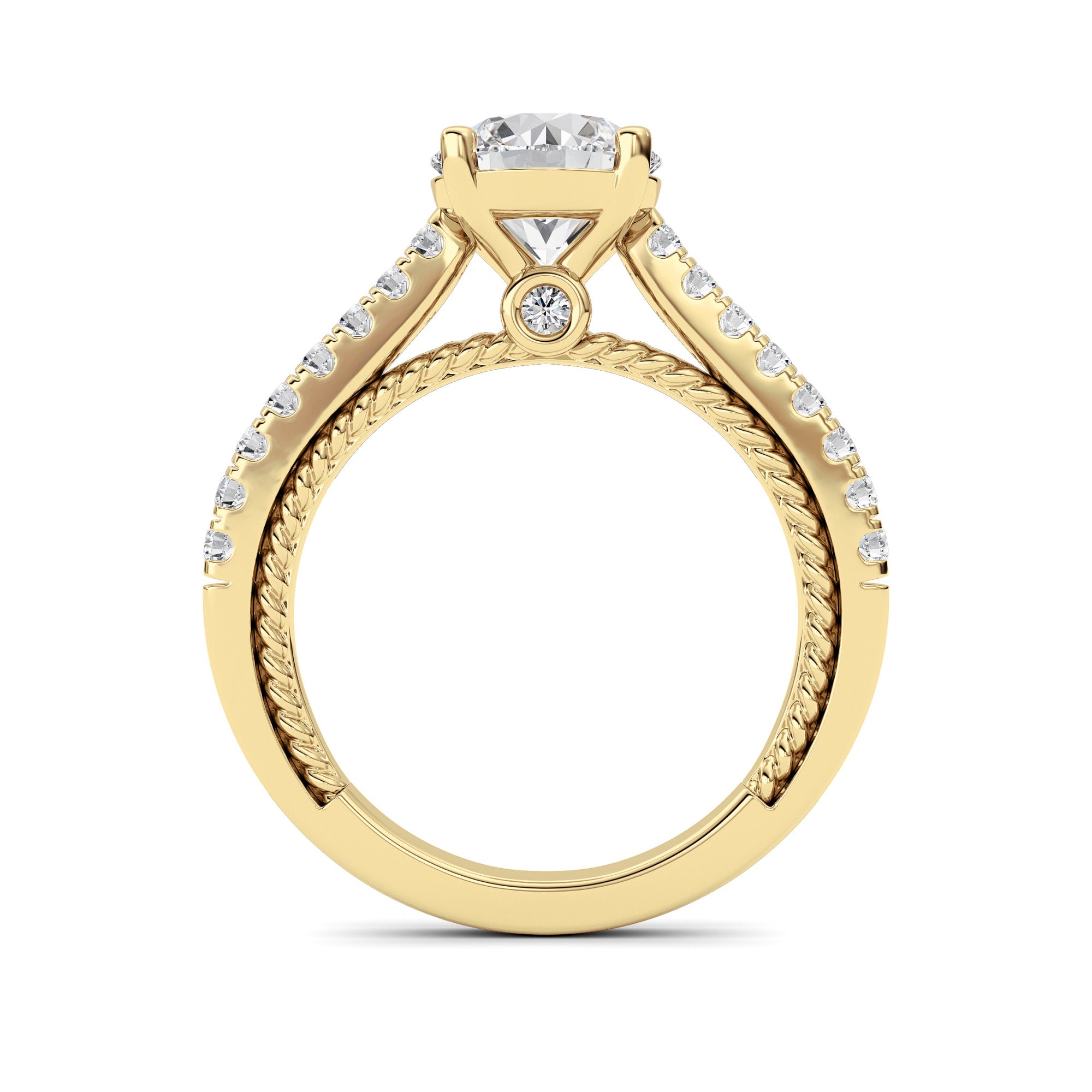 2Cttw Round Shaped Lab Grown Diamond (F/VS) Two Tone Accented Rope Design Engagement Ring in 14K Gold