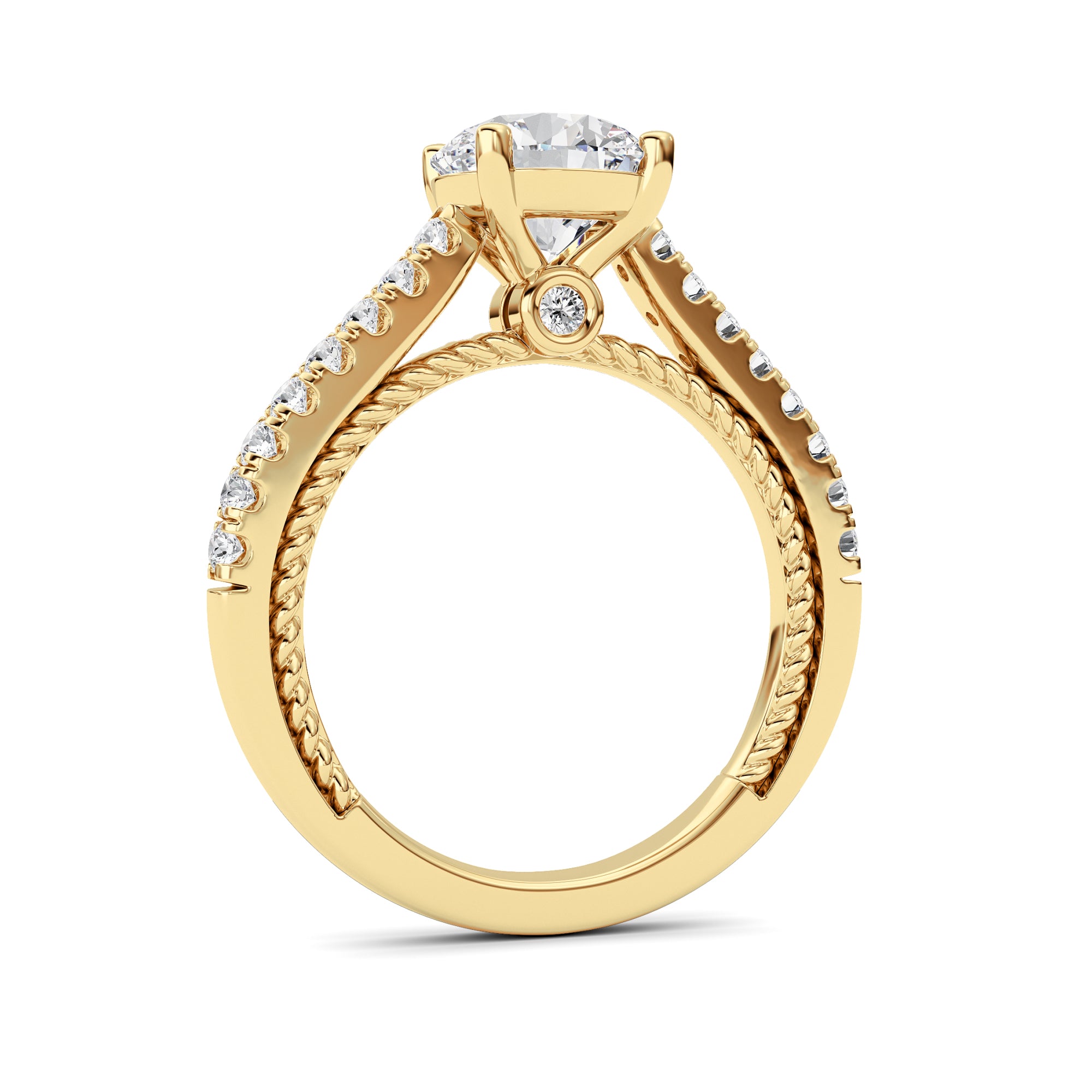 2Cttw Round Shaped Lab Grown Diamond (F/VS) Two Tone Accented Rope Design Engagement Ring in 14K Gold