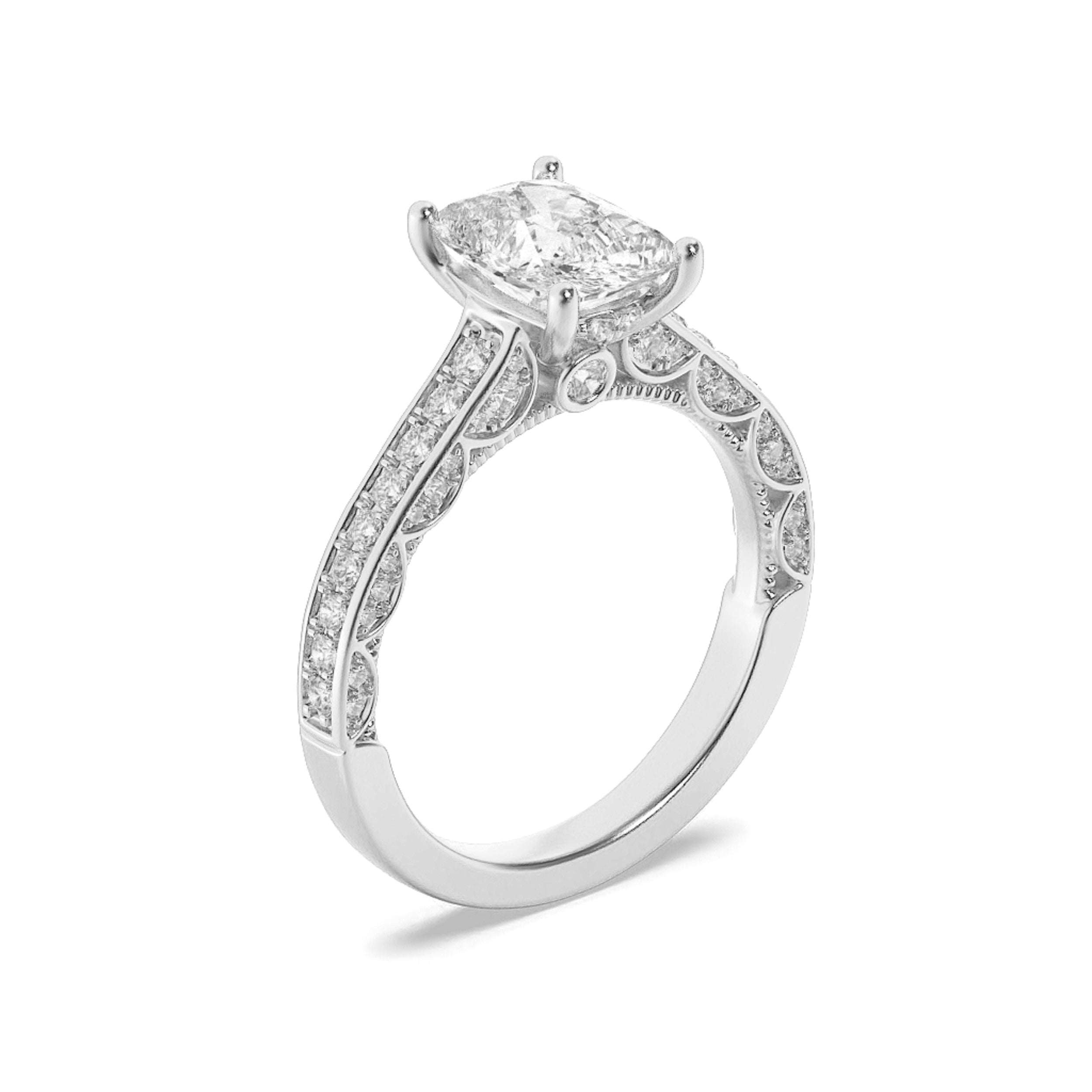 2.5Cttw Elongated Cushion Shaped Lab Grown Diamond (F/VS) Accented Engagement Ring in 14K Gold