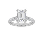 3Cttw Emerald Shaped Lab Grown Diamond (F/VS) Triple Row Accented Engagement Ring in 14K Gold