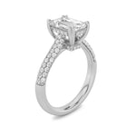 3Cttw Emerald Shaped Lab Grown Diamond (F/VS) Triple Row Accented Engagement Ring in 14K Gold