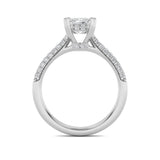3Cttw Emerald Shaped Lab Grown Diamond (F/VS) Triple Row Accented Engagement Ring in 14K Gold