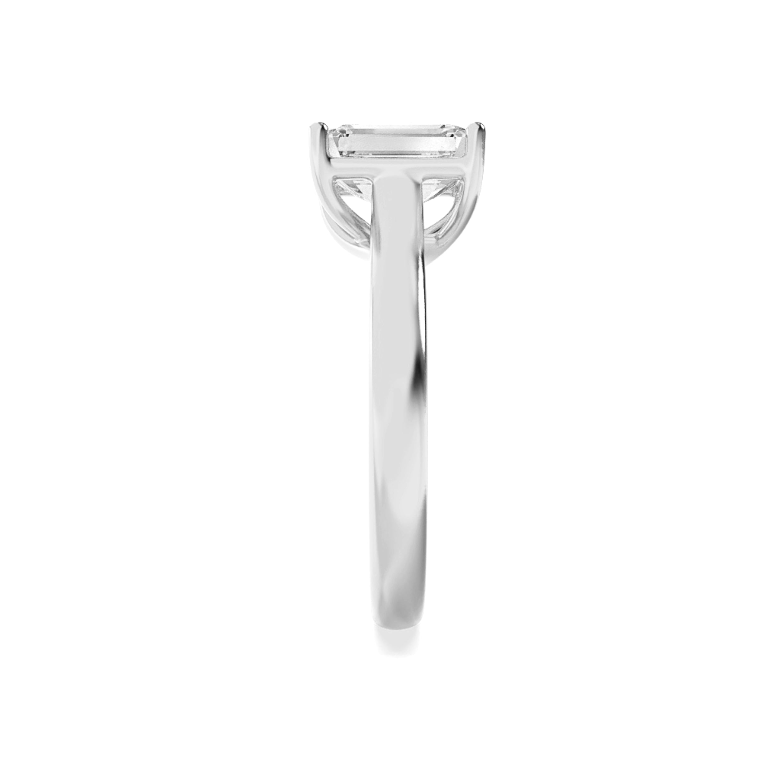 2Cttw Emerald Shaped Lab Grown Diamond (F/VS) Plain Cathedral Trellis Shank Solitaire Engagement Ring in 14K Gold