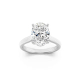 1.5Cttw Oval Shaped Lab Grown Diamond (F/VS) Plain Cathedral Trellis Shank Solitaire Engagement Ring in 14K Gold