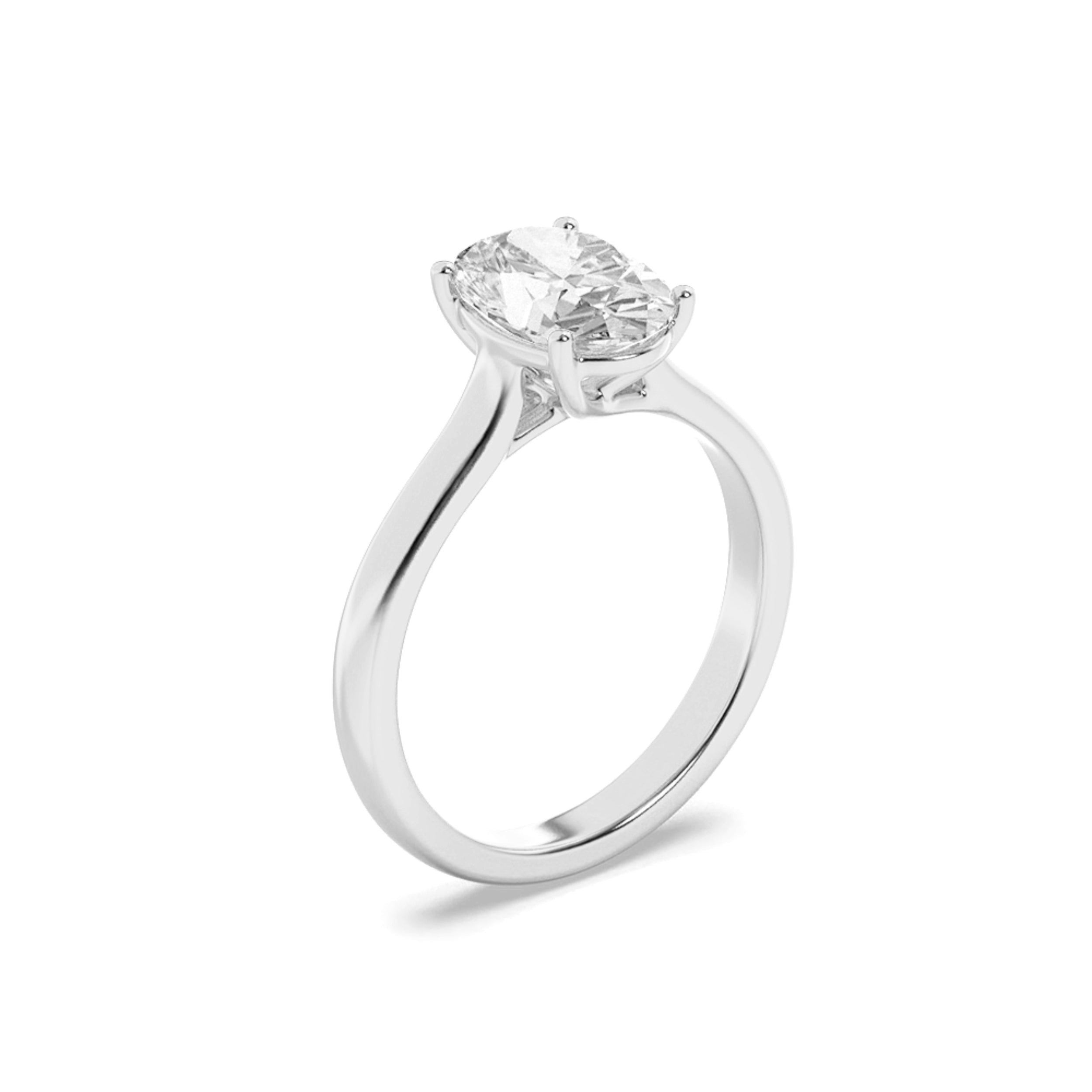 1.5Cttw Oval Shaped Lab Grown Diamond (F/VS) Plain Cathedral Trellis Shank Solitaire Engagement Ring in 14K Gold