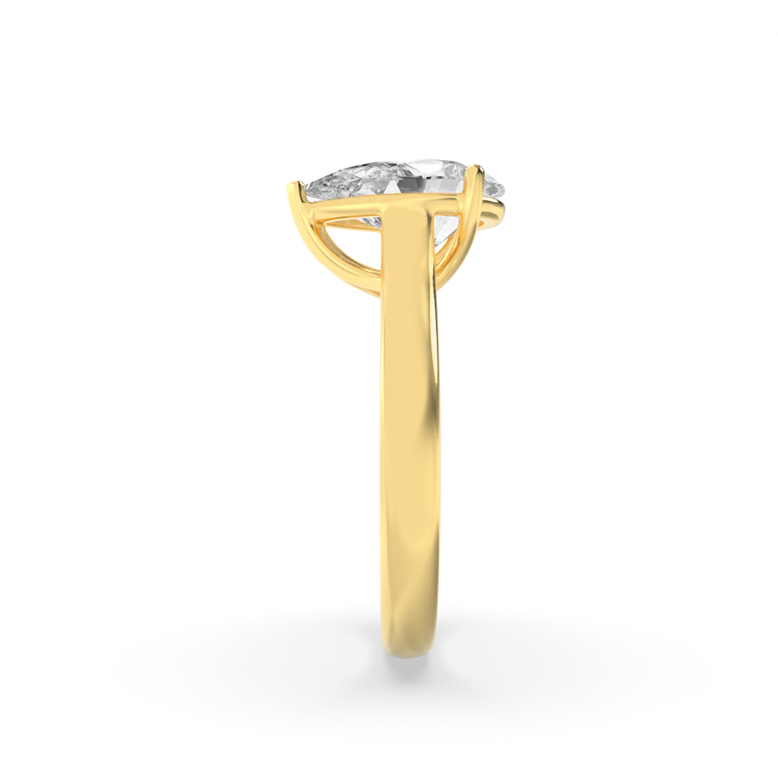 1Cttw Pear Shaped Lab Grown Diamond (F/VS) Plain Cathedral Trellis Shank Solitaire Engagement Ring in 14K Gold