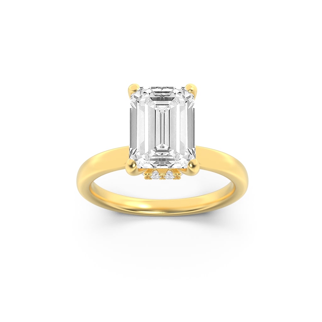 1Cttw Emerald Shaped Lab Grown Diamond (F/VS) Hidden Halo Plain Shank Engagement Ring in 14K Gold