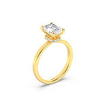 1Cttw Emerald Shaped Lab Grown Diamond (F/VS) Hidden Halo Plain Shank Engagement Ring in 14K Gold