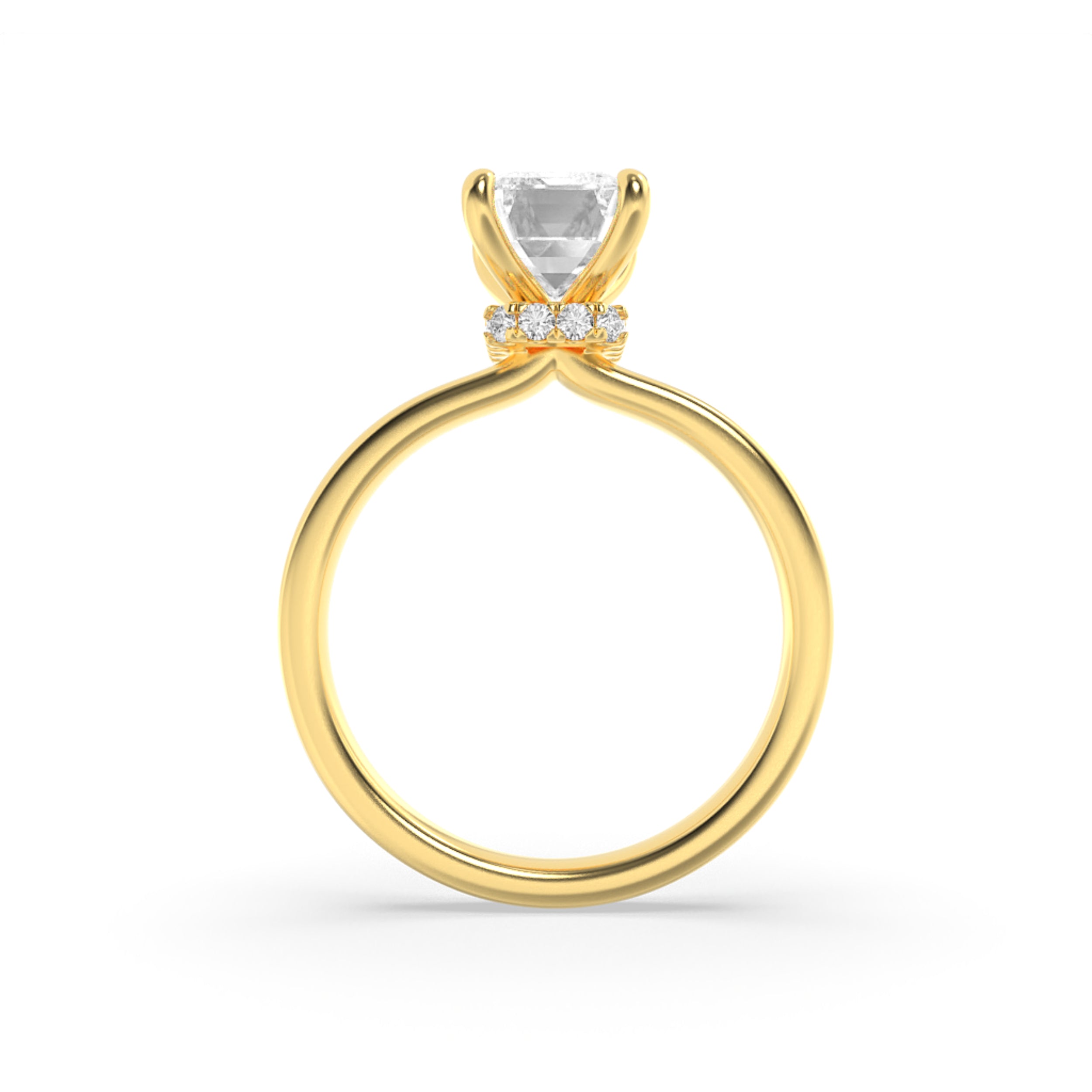 1Cttw Emerald Shaped Lab Grown Diamond (F/VS) Hidden Halo Plain Shank Engagement Ring in 14K Gold