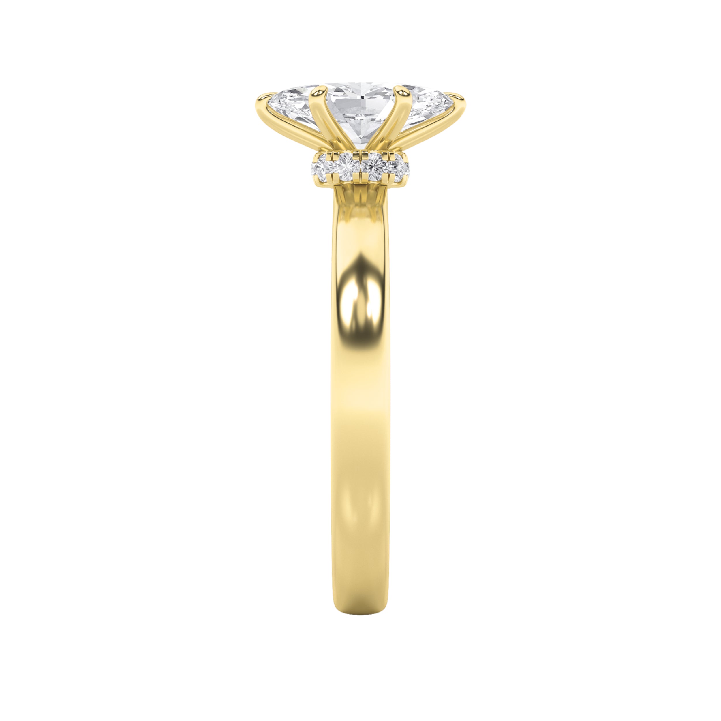 3Cttw Marquise Shaped Lab Grown Diamond (F/VS) Hidden Halo Plain Shank Engagement Ring in 14K Gold