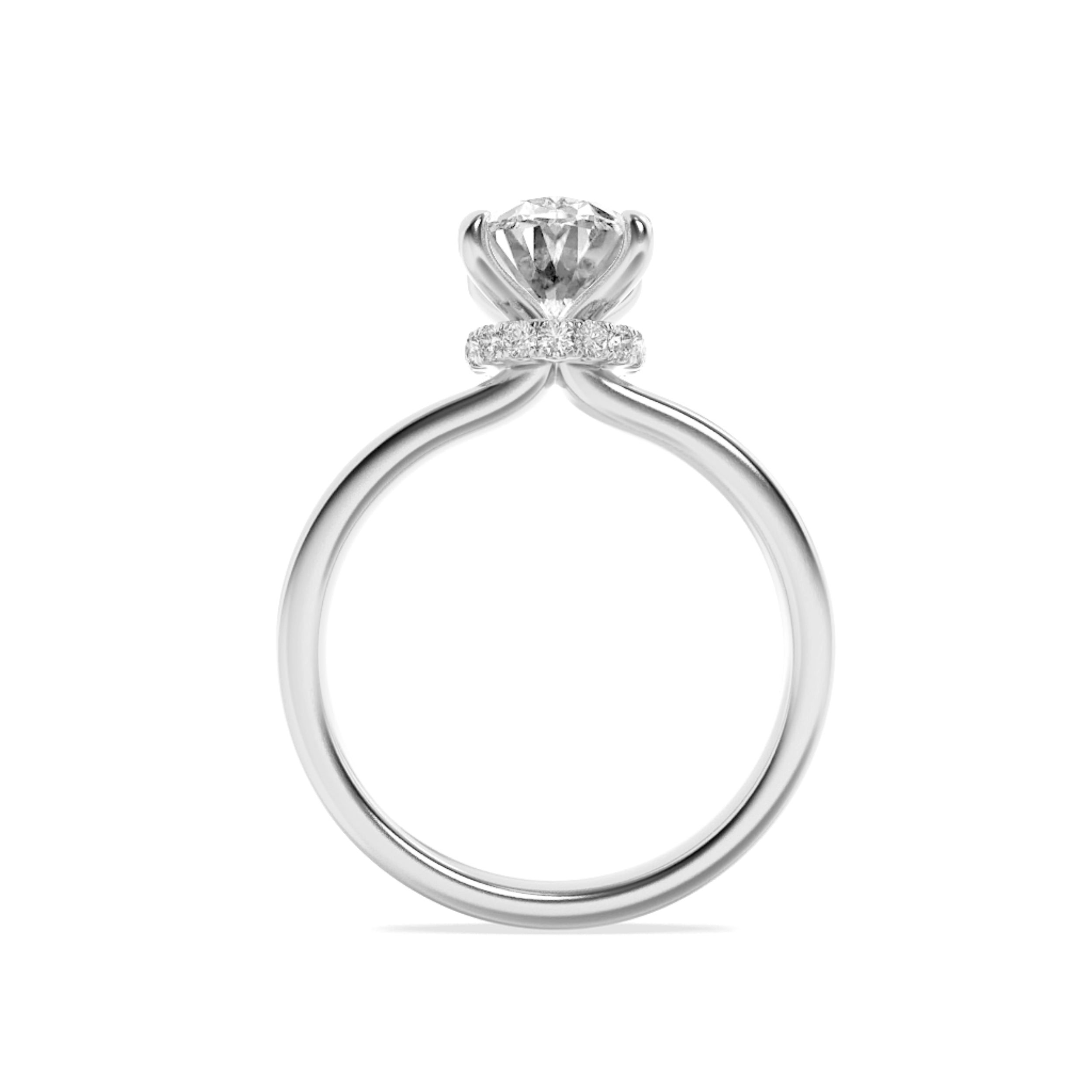 1Cttw Oval Shaped Lab Grown Diamond (F/VS) Hidden Halo Plain Shank Engagement Ring in 14K Gold