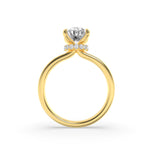 1Cttw Oval Shaped Lab Grown Diamond (F/VS) Hidden Halo Plain Shank Engagement Ring in 14K Gold