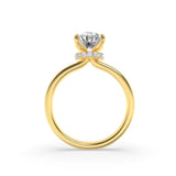 1Cttw Oval Shaped Lab Grown Diamond (F/VS) Hidden Halo Plain Shank Engagement Ring in 14K Gold
