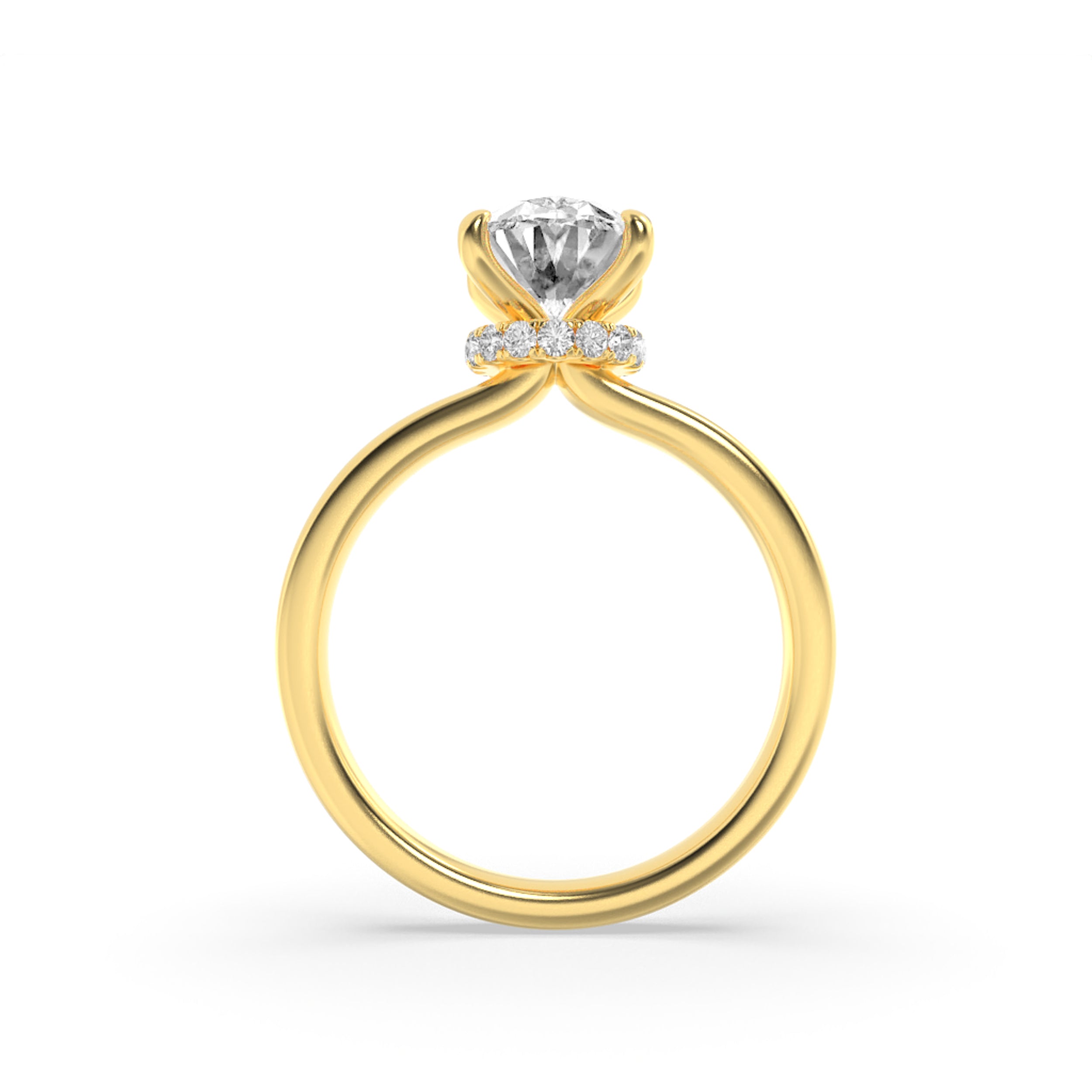 1Cttw Oval Shaped Lab Grown Diamond (F/VS) Hidden Halo Plain Shank Engagement Ring in 14K Gold