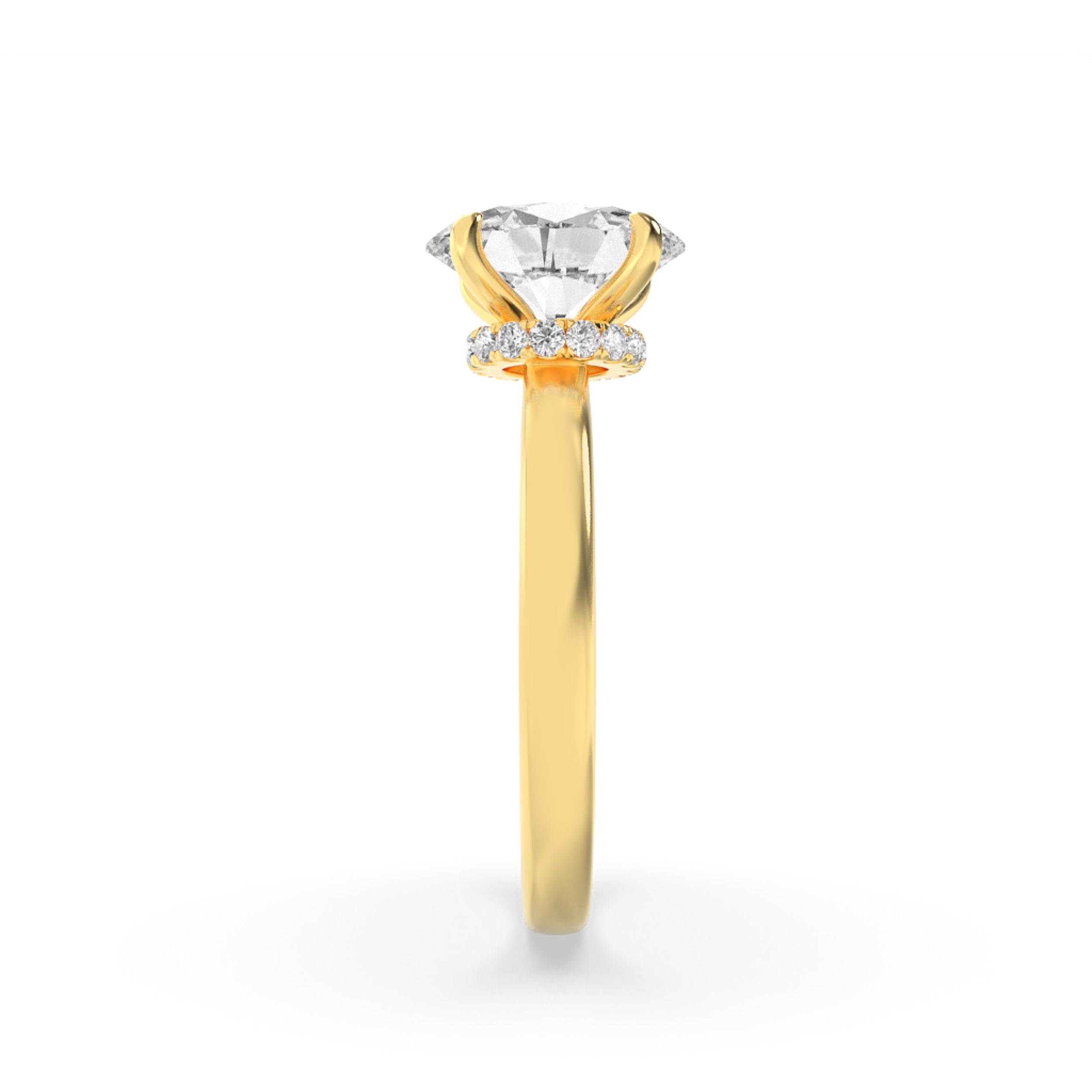 1Cttw Oval Shaped Lab Grown Diamond (F/VS) Hidden Halo Plain Shank Engagement Ring in 14K Gold
