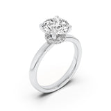 1.5Cttw Round Shaped Lab Grown Diamond (F/VS) Hidden Halo Plain Shank Engagement Ring in 14K Gold