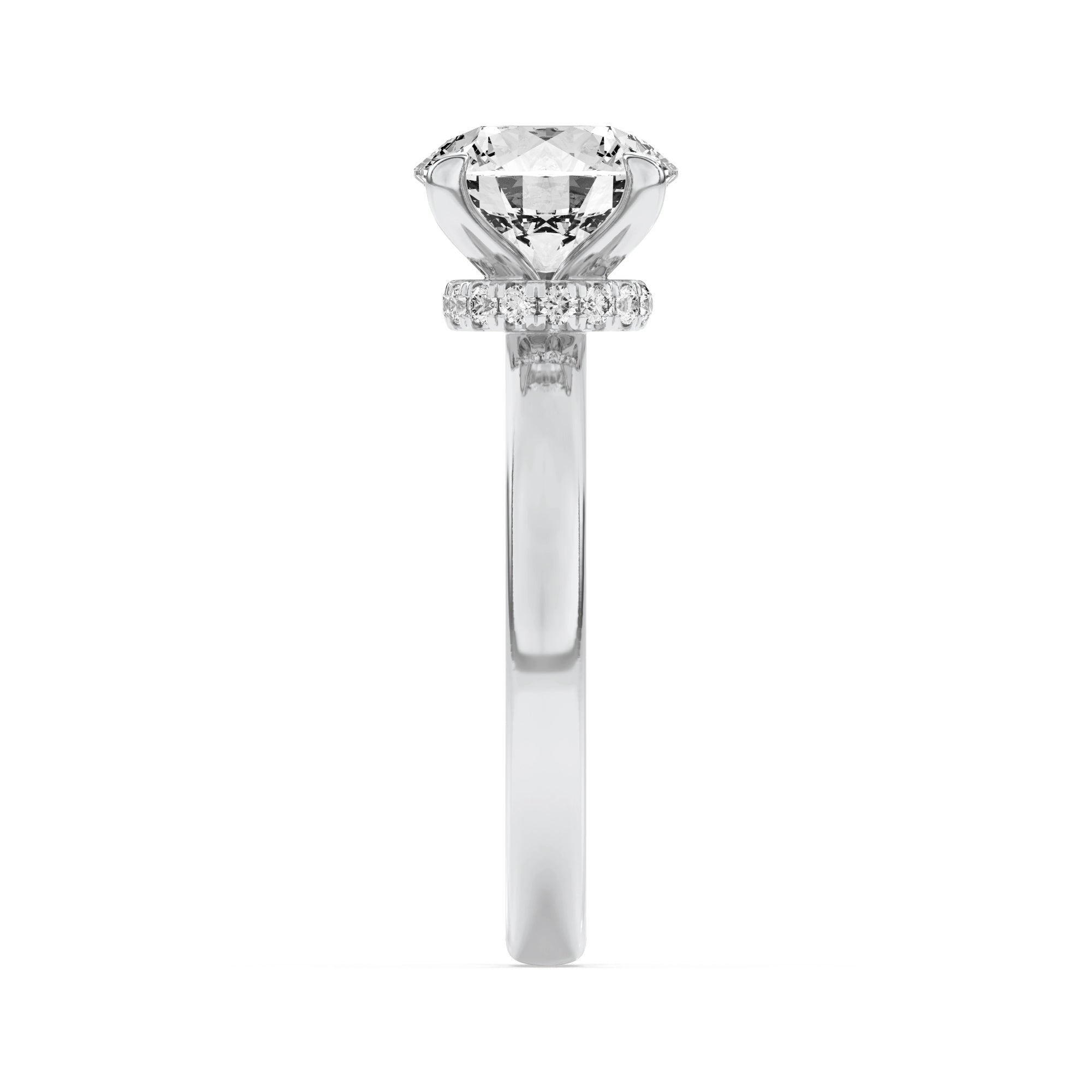 1.5Cttw Round Shaped Lab Grown Diamond (F/VS) Hidden Halo Plain Shank Engagement Ring in 14K Gold