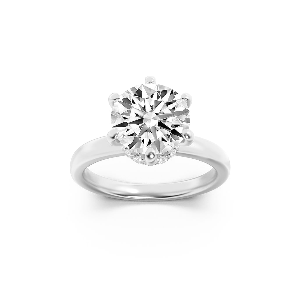 2Cttw Round Shaped Lab Grown Diamond (F/VS) Hidden Halo Plain Shank Engagement Ring in 14K Gold