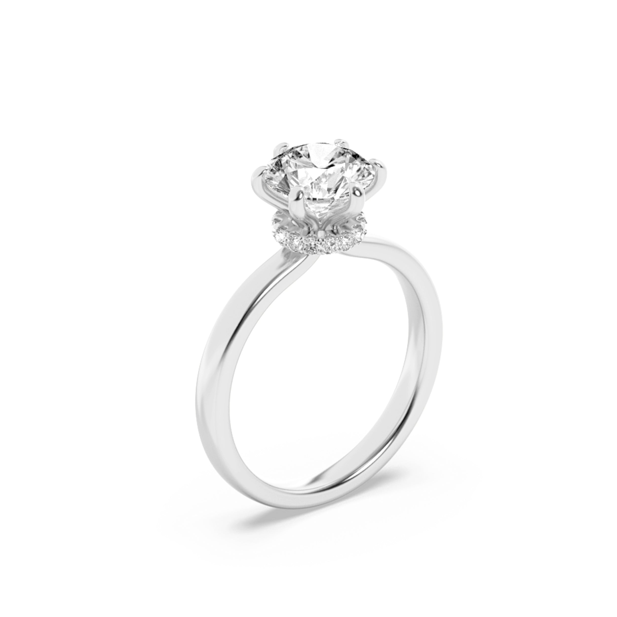 2Cttw Round Shaped Lab Grown Diamond (F/VS) Hidden Halo Plain Shank Engagement Ring in 14K Gold