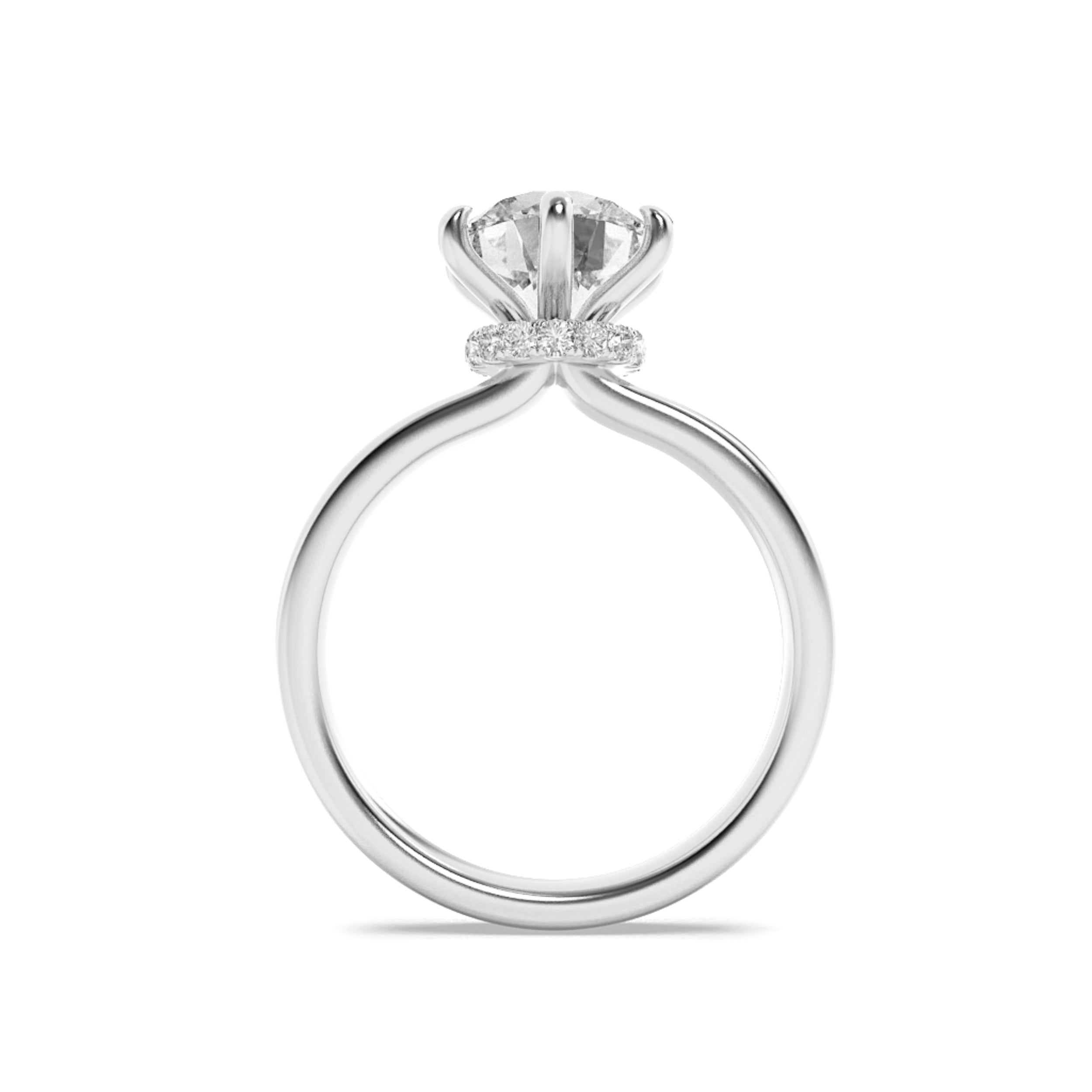 2Cttw Round Shaped Lab Grown Diamond (F/VS) Hidden Halo Plain Shank Engagement Ring in 14K Gold