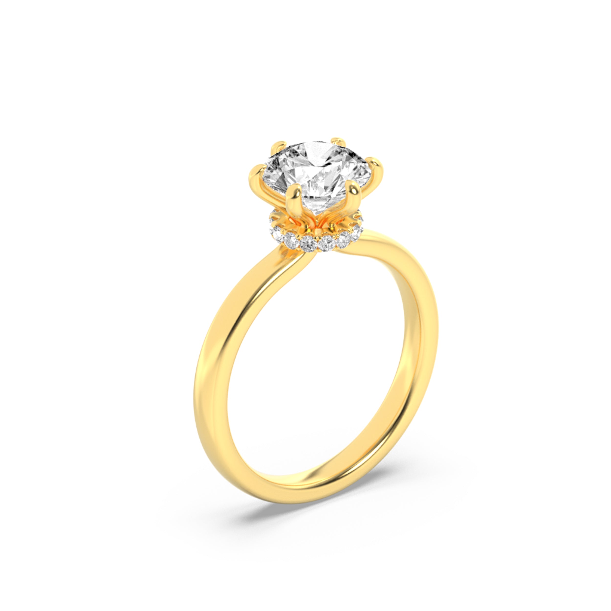 2Cttw Round Shaped Lab Grown Diamond (F/VS) Hidden Halo Plain Shank Engagement Ring in 14K Gold