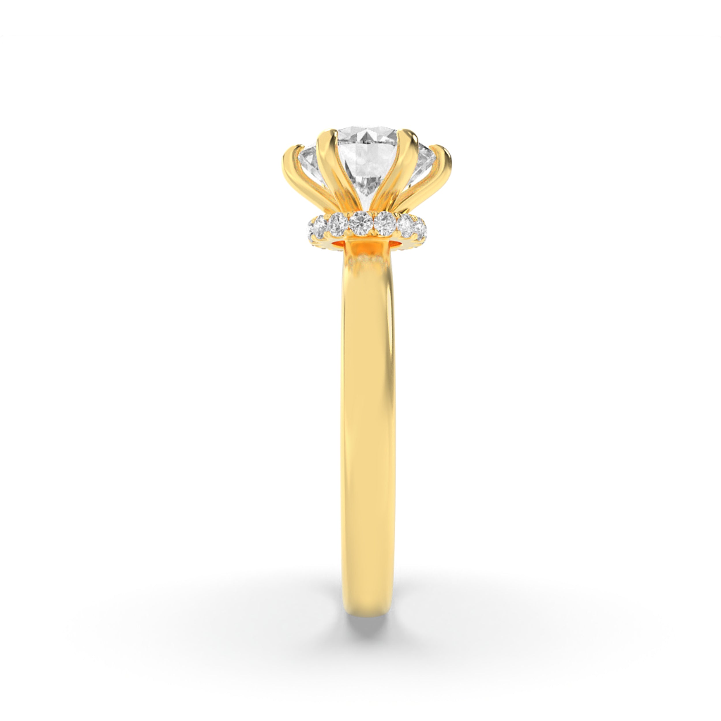 2Cttw Round Shaped Lab Grown Diamond (F/VS) Hidden Halo Plain Shank Engagement Ring in 14K Gold