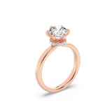 2Cttw Round Shaped Lab Grown Diamond (F/VS) Hidden Halo Plain Shank Engagement Ring in 14K Gold
