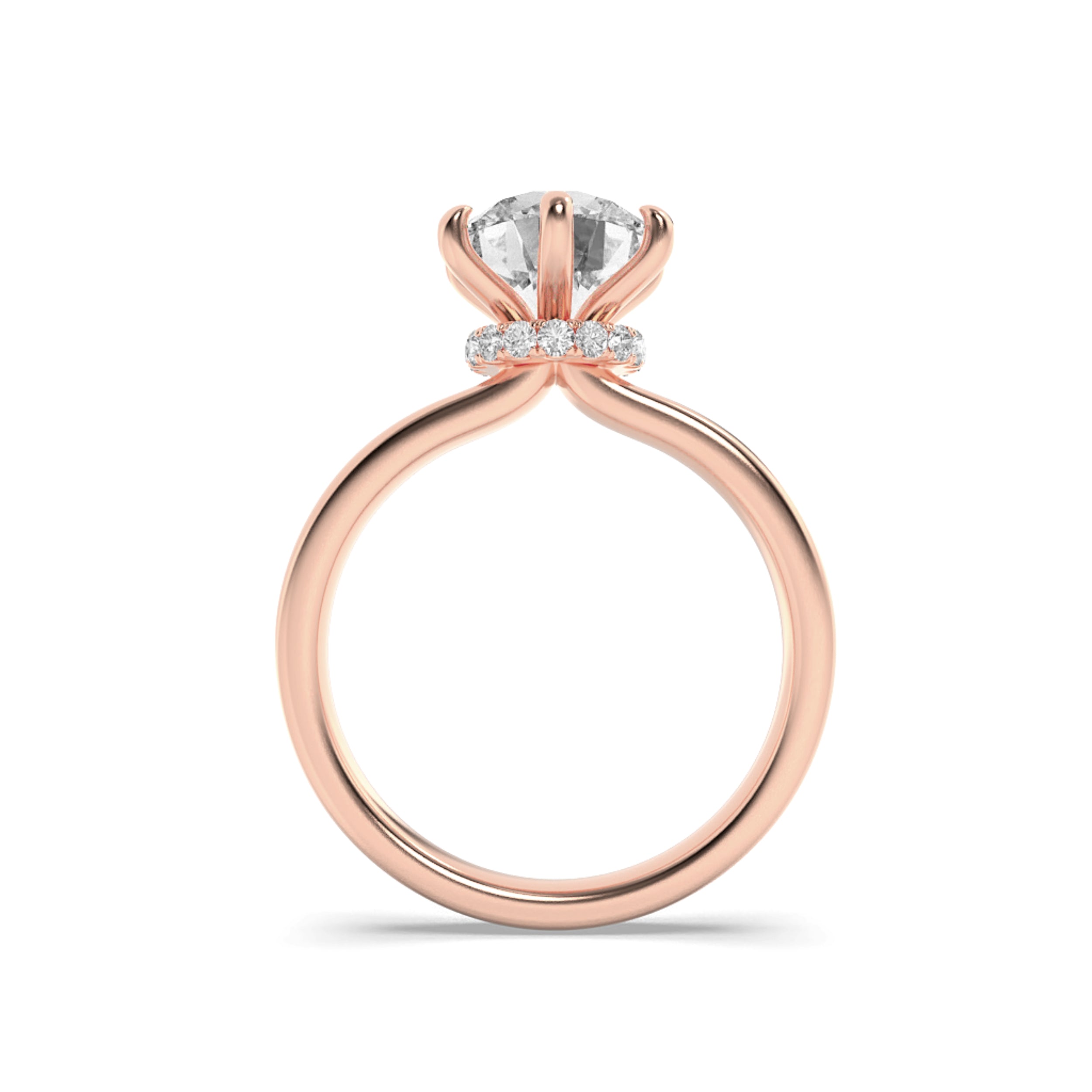 2Cttw Round Shaped Lab Grown Diamond (F/VS) Hidden Halo Plain Shank Engagement Ring in 14K Gold