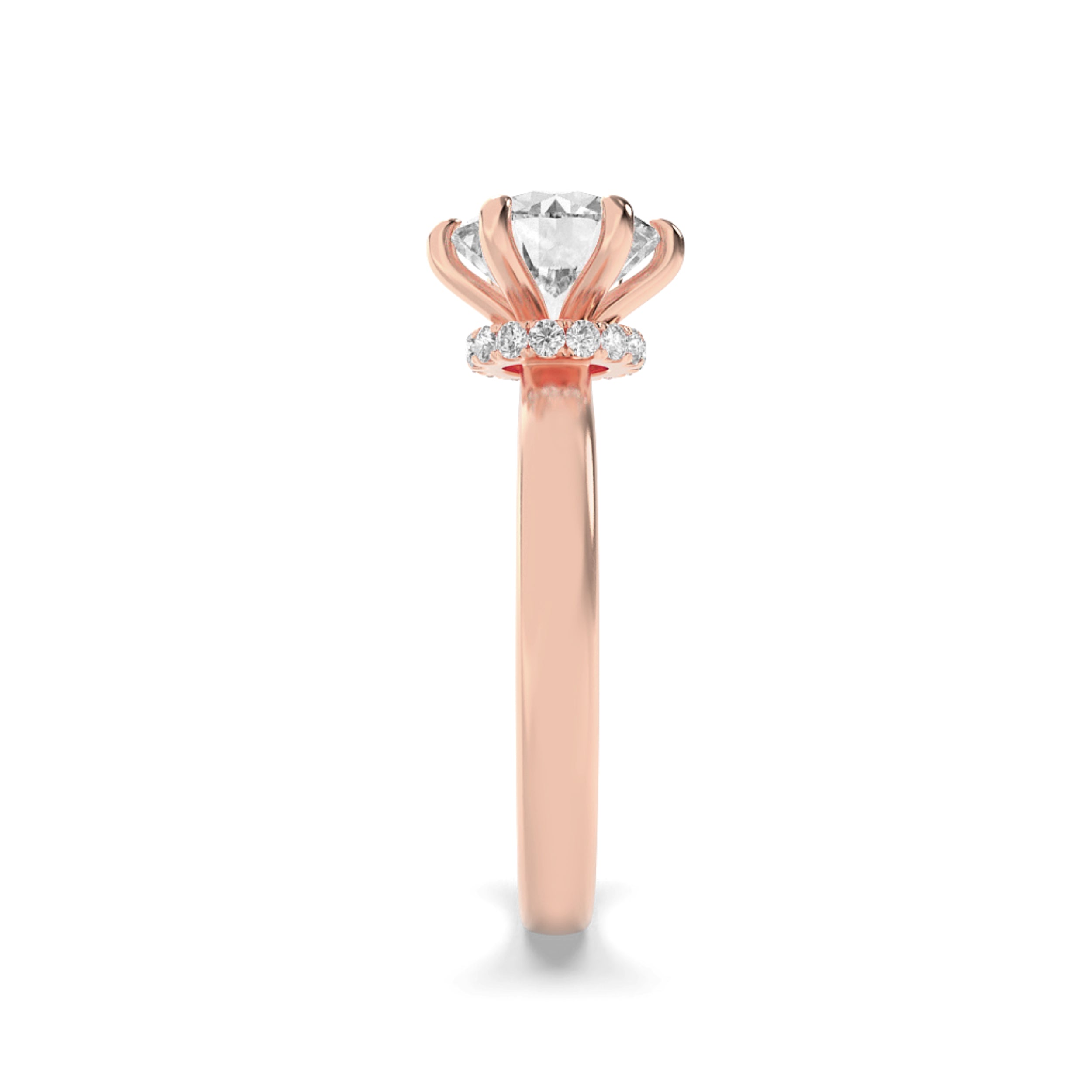 2Cttw Round Shaped Lab Grown Diamond (F/VS) Hidden Halo Plain Shank Engagement Ring in 14K Gold