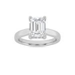 2Cttw Emerald Shaped Lab Grown Diamond (F/VS) Hidden Halo Cathedral Shank Engagement Ring in 14K Gold