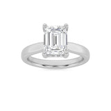 2Cttw Emerald Shaped Lab Grown Diamond (F/VS) Hidden Halo Cathedral Shank Engagement Ring in 14K Gold