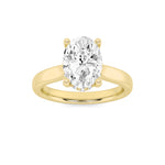 3Cttw Oval Shaped Lab Grown Diamond (F/VS) Hidden Halo Cathedral Shank Engagement Ring in 14K Gold