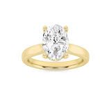 3Cttw Oval Shaped Lab Grown Diamond (F/VS) Hidden Halo Cathedral Shank Engagement Ring in 14K Gold