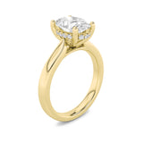 3Cttw Oval Shaped Lab Grown Diamond (F/VS) Hidden Halo Cathedral Shank Engagement Ring in 14K Gold