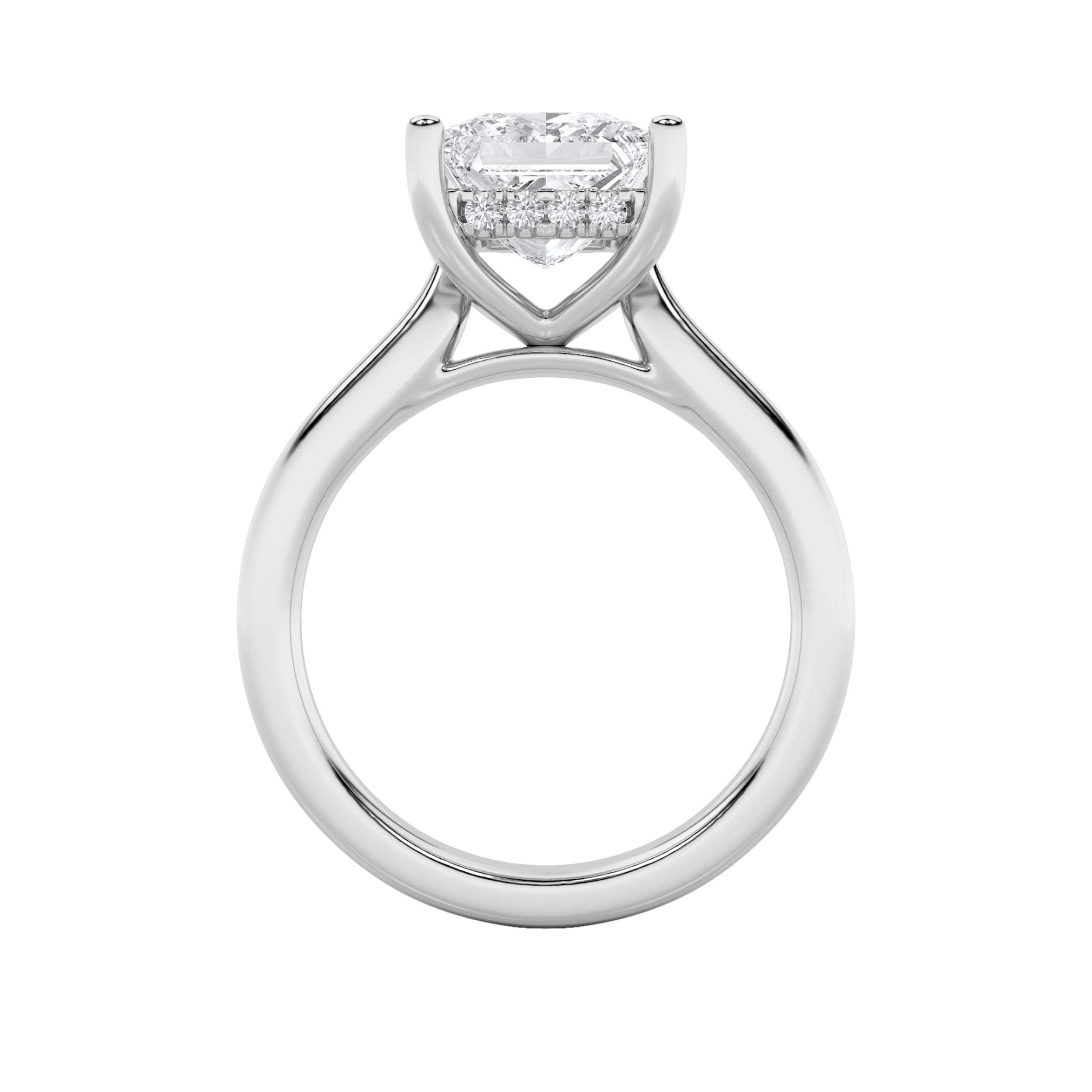 1Cttw Princess Shaped Lab Grown Diamond (F/VS) Hidden Halo Cathedral Shank Engagement Ring in 14K Gold