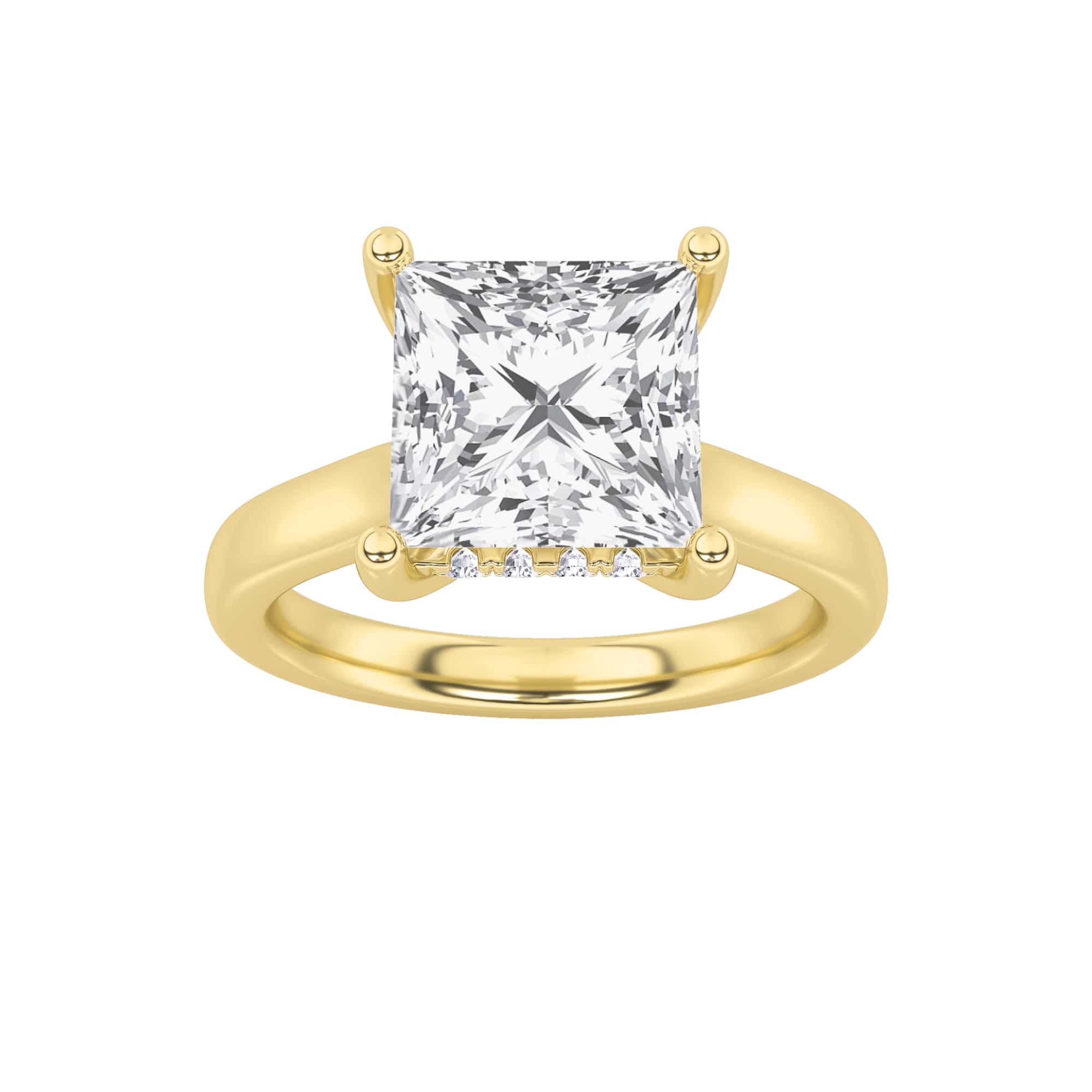 1Cttw Princess Shaped Lab Grown Diamond (F/VS) Hidden Halo Cathedral Shank Engagement Ring in 14K Gold