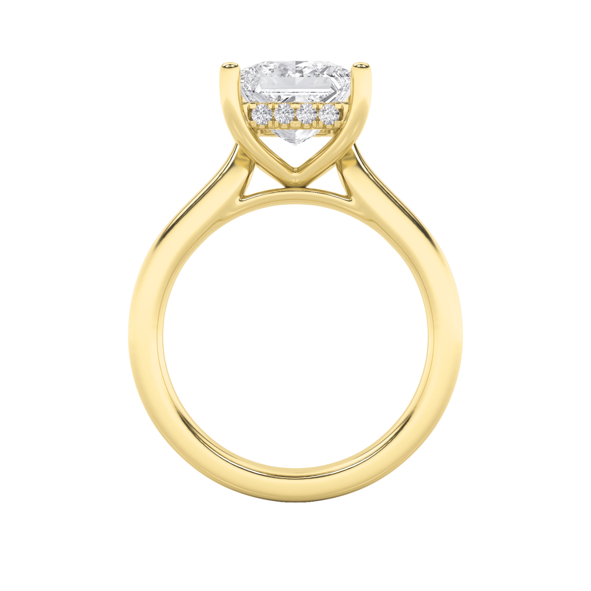 1Cttw Princess Shaped Lab Grown Diamond (F/VS) Hidden Halo Cathedral Shank Engagement Ring in 14K Gold
