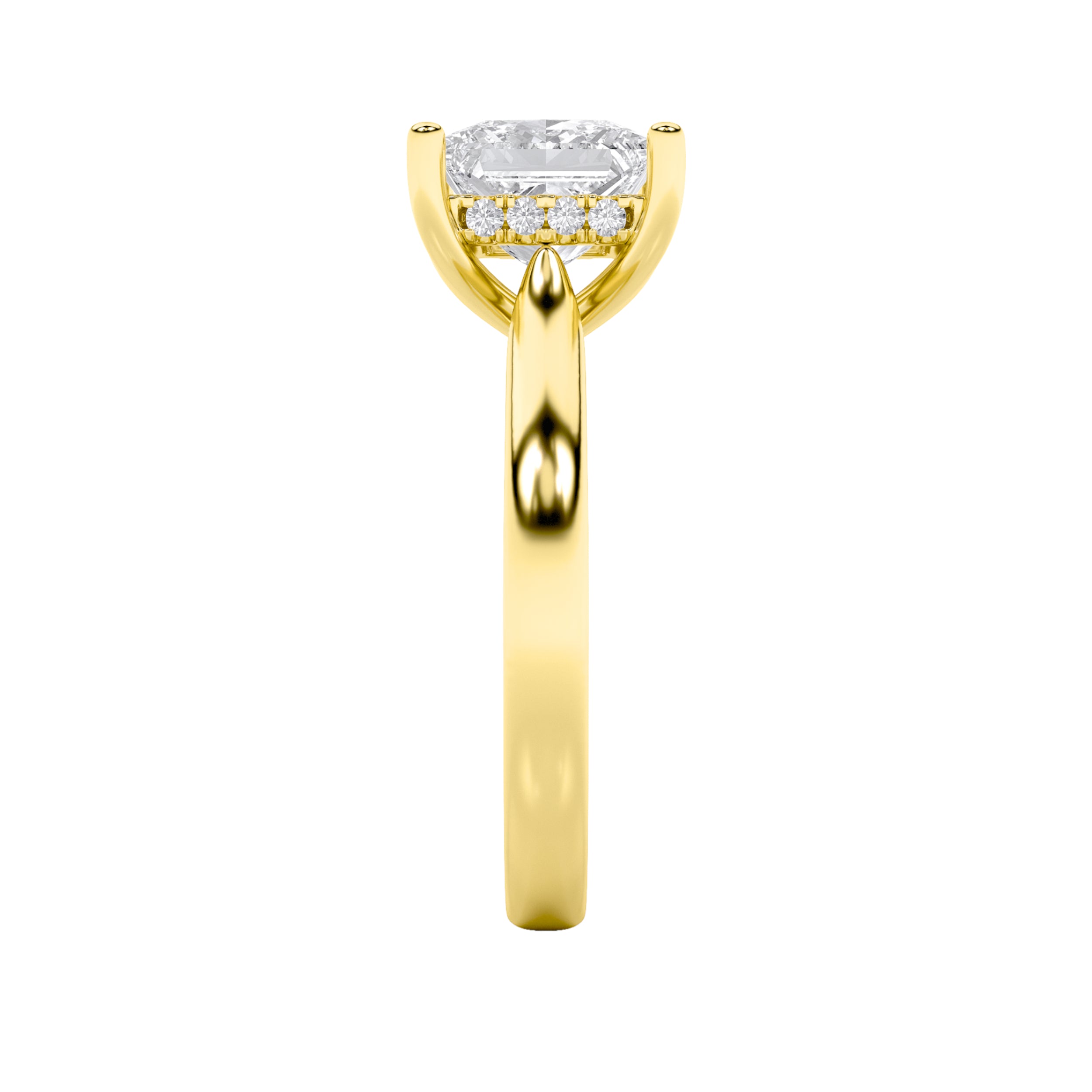 1Cttw Princess Shaped Lab Grown Diamond (F/VS) Hidden Halo Cathedral Shank Engagement Ring in 14K Gold
