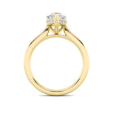 3Cttw Pear Shaped Lab Grown Diamond (F/VS) Hidden Halo Cathedral Shank Engagement Ring in 14K Gold