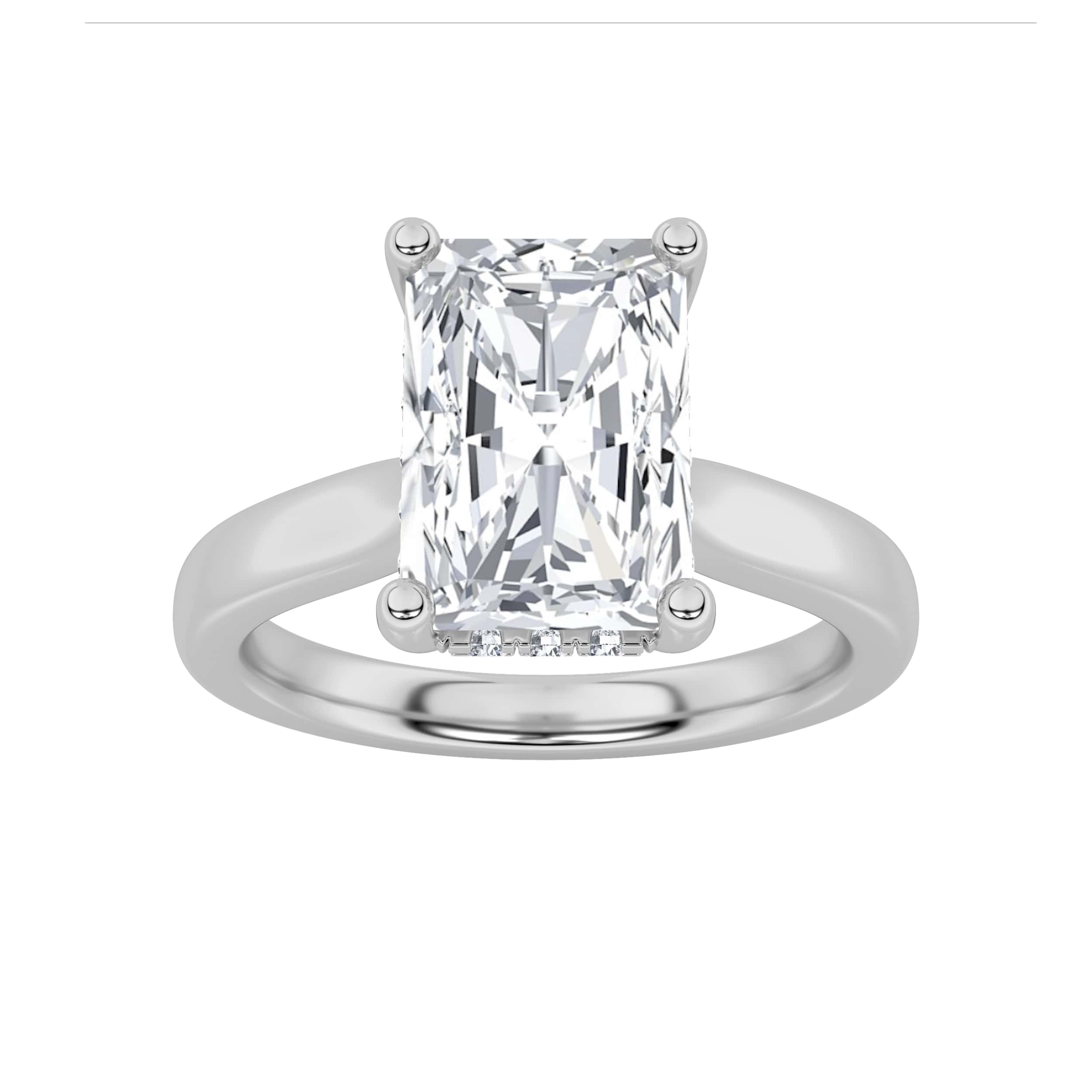 2Cttw Radiant Shaped Lab Grown Diamond (F/VS) Hidden Halo Cathedral Shank Engagement Ring in 14K Gold