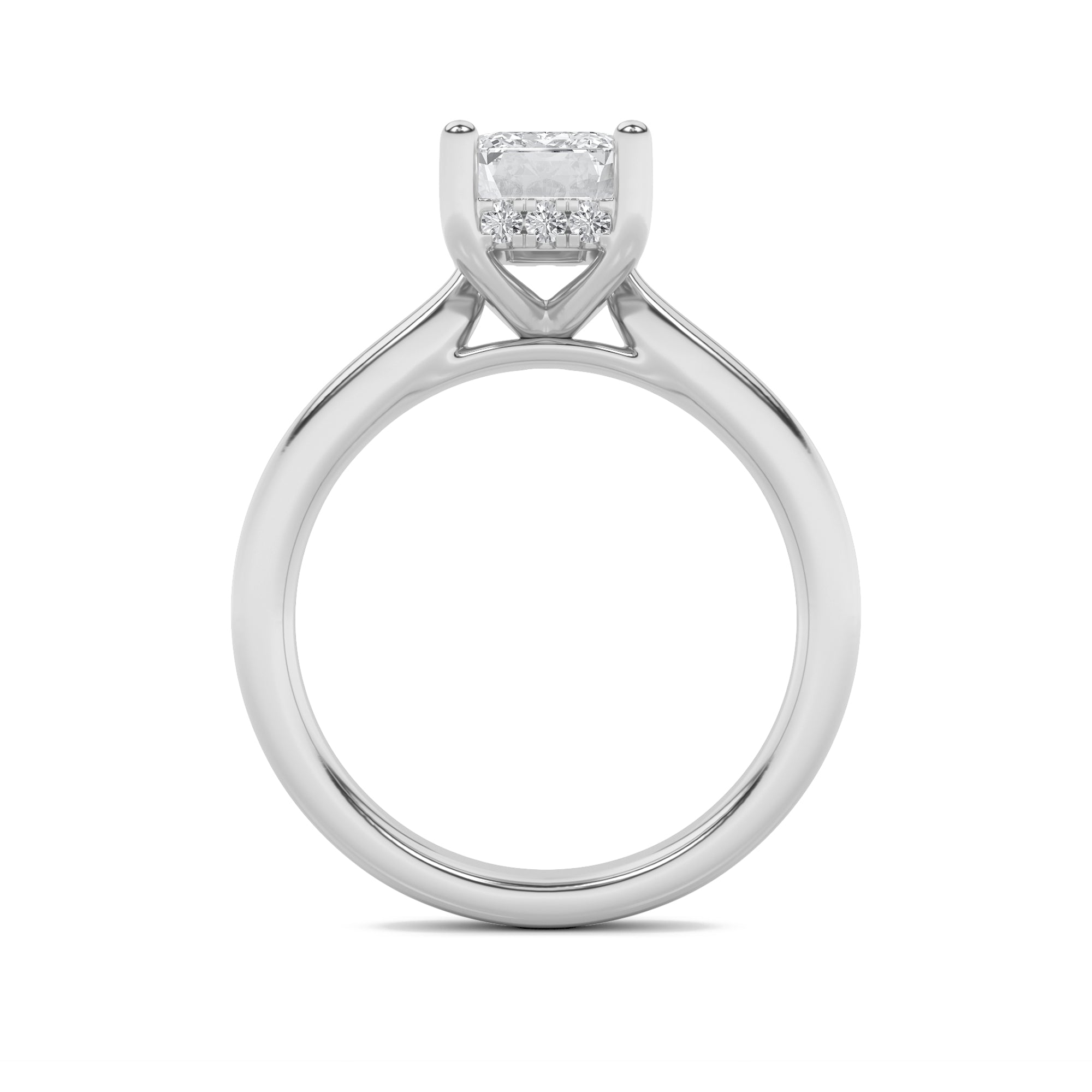 2Cttw Radiant Shaped Lab Grown Diamond (F/VS) Hidden Halo Cathedral Shank Engagement Ring in 14K Gold