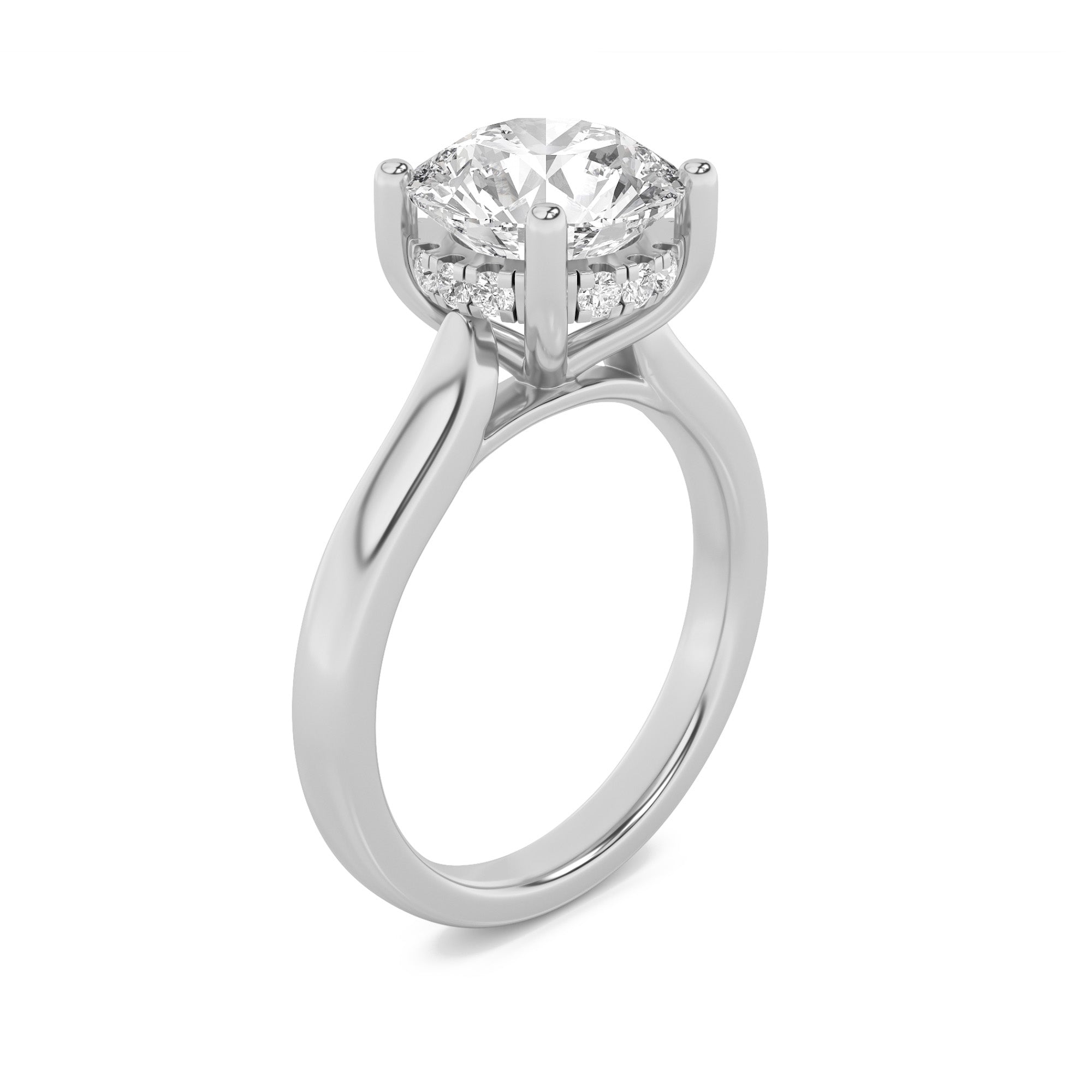 1.5Cttw Round Shaped Lab Grown Diamond (F/VS) Hidden Halo Cathedral Shank Engagement Ring in 14K Gold