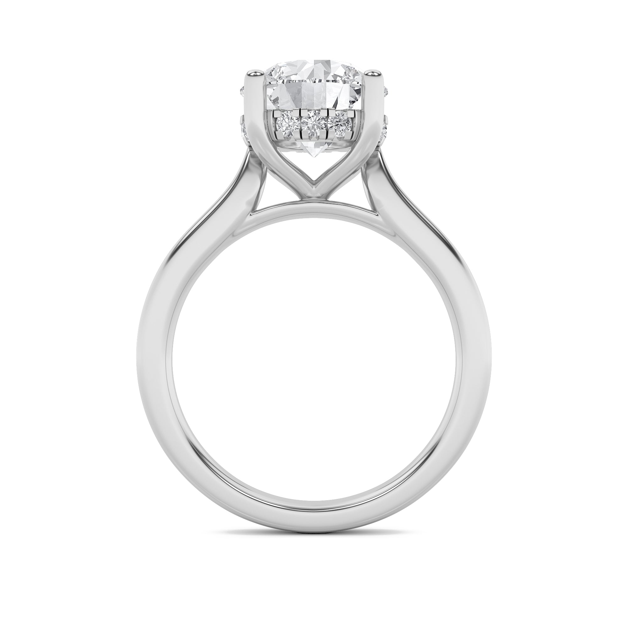1.5Cttw Round Shaped Lab Grown Diamond (F/VS) Hidden Halo Cathedral Shank Engagement Ring in 14K Gold