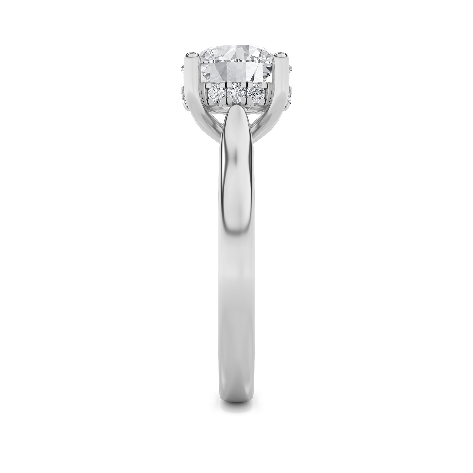 1.5Cttw Round Shaped Lab Grown Diamond (F/VS) Hidden Halo Cathedral Shank Engagement Ring in 14K Gold