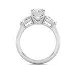 3Cttw Oval Shaped Lab Grown Diamond (F/VS) Three Stone Hidden Halo Ring in 14K Gold