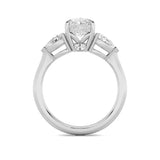 3Cttw Oval Shaped Lab Grown Diamond (F/VS) Three Stone Hidden Halo Ring in 14K Gold