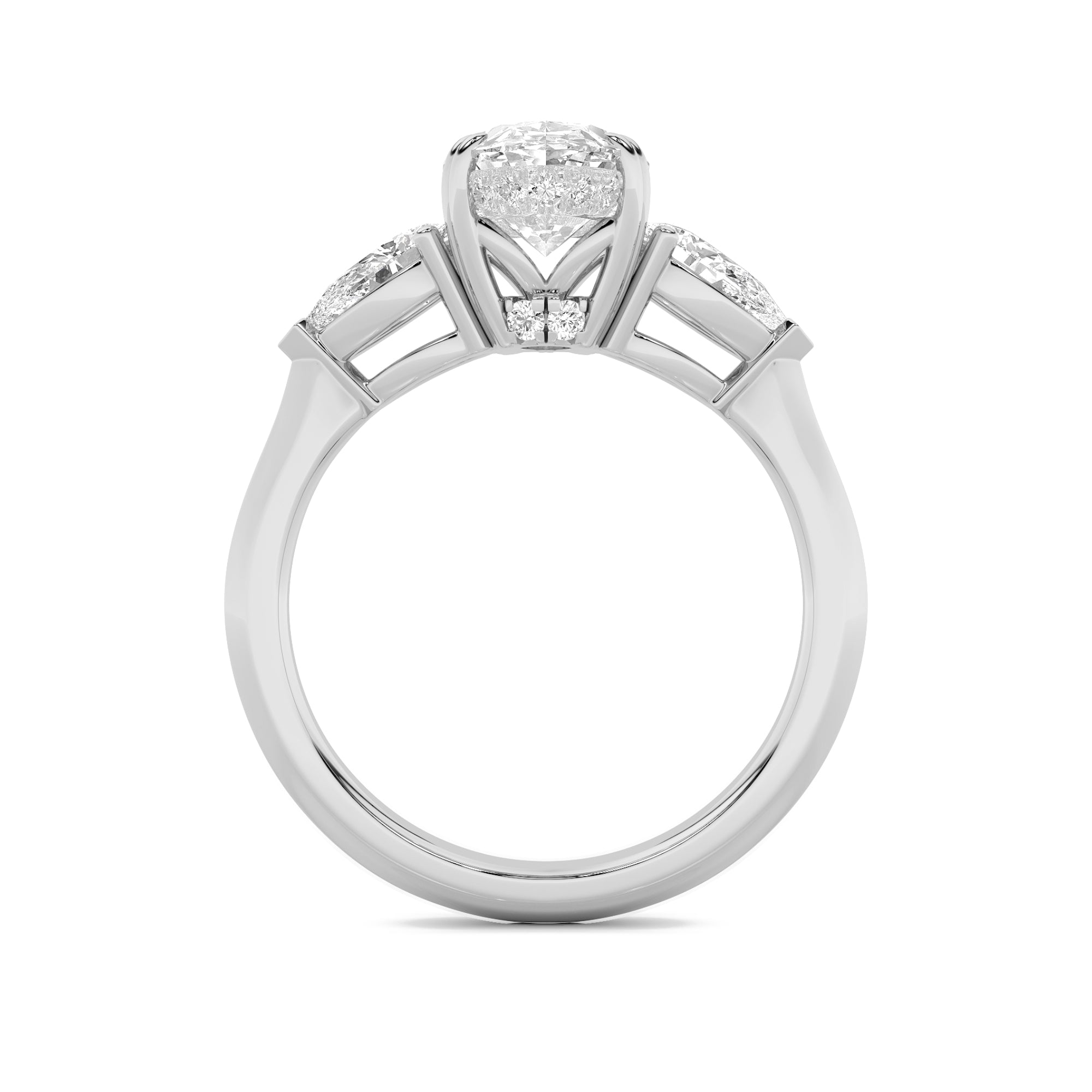 3Cttw Oval Shaped Lab Grown Diamond (F/VS) Three Stone Hidden Halo Ring in 14K Gold